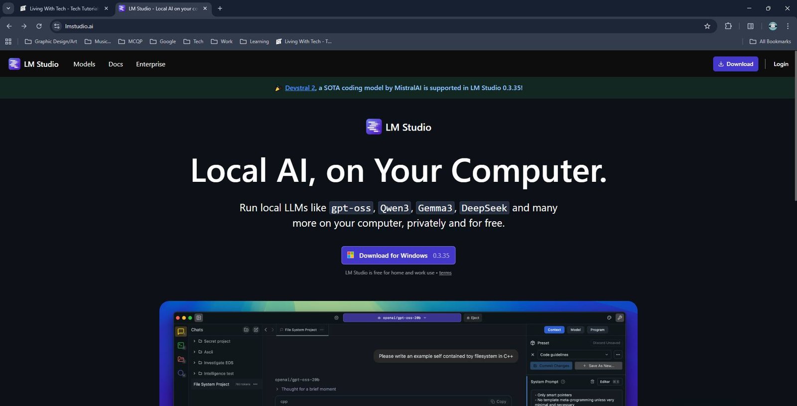 LM Studio website screenshot